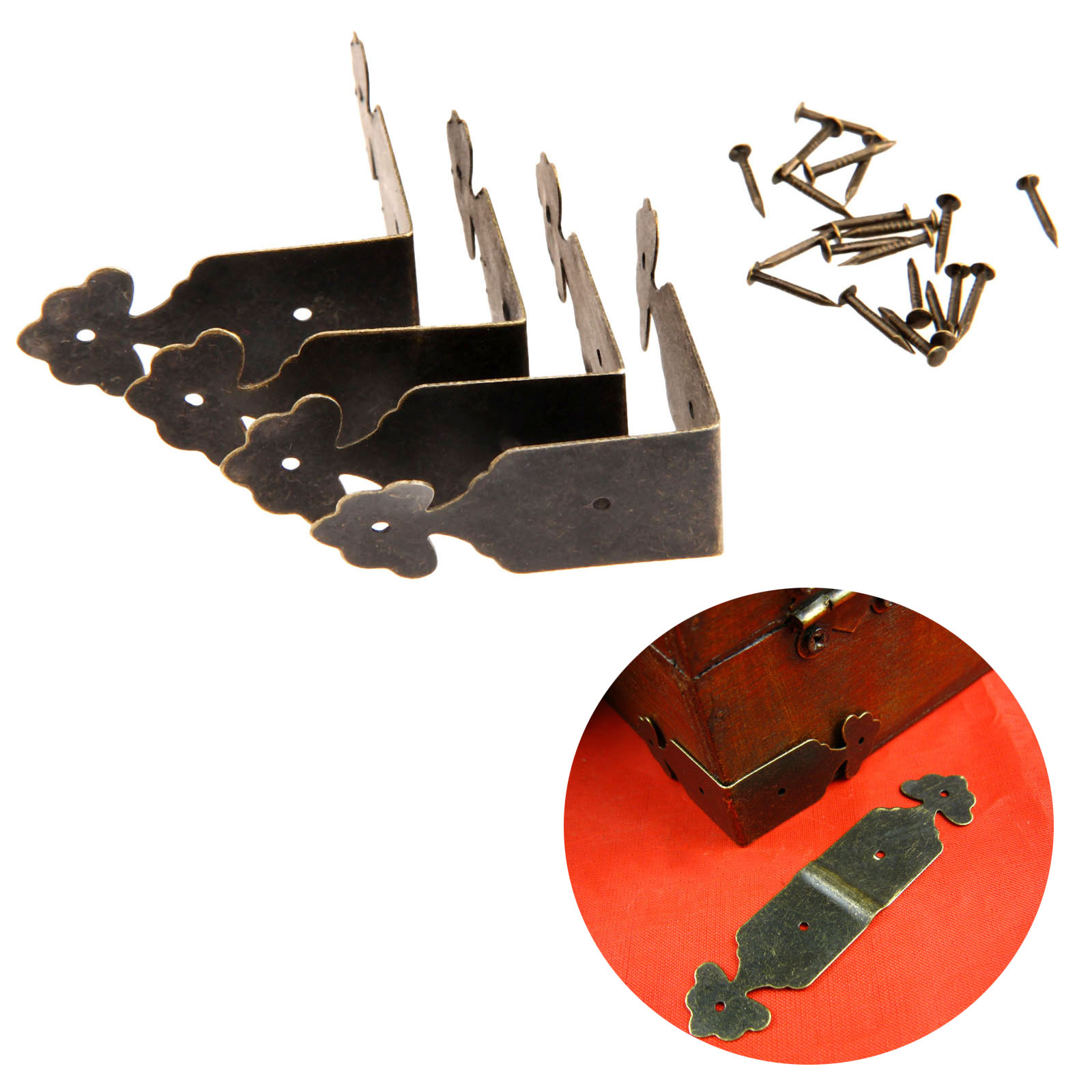 Furniture Hardware Antique - 4pcs ตัวป้องกันมุมเหล็กดอกไม้ Bracket กล่องครอบคลุมโต๊ะขา Antique Bronze