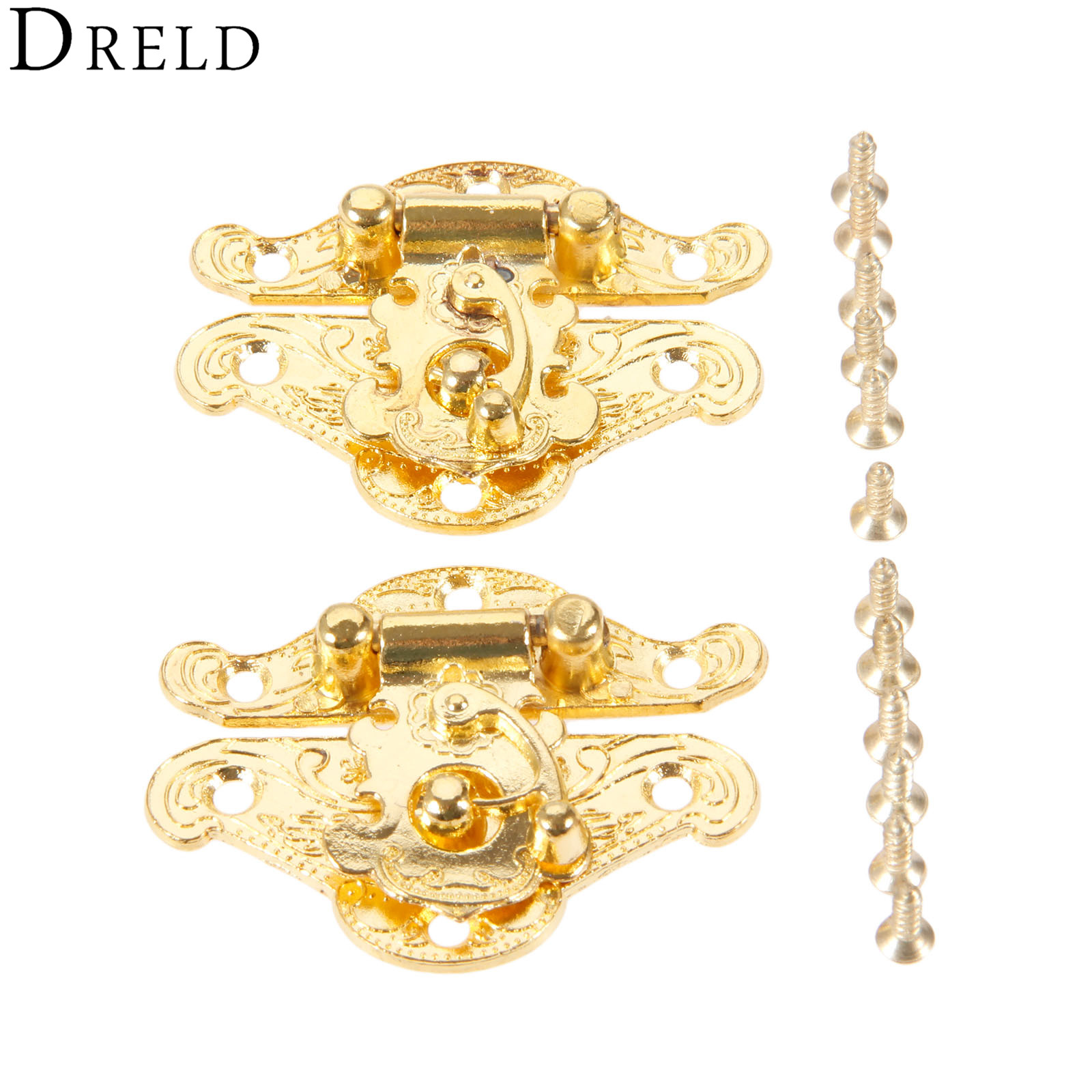 Furniture Hardware Antique - DRELD 2Pcs ทองโบราณกล่อง Latch Hasps ล็อค