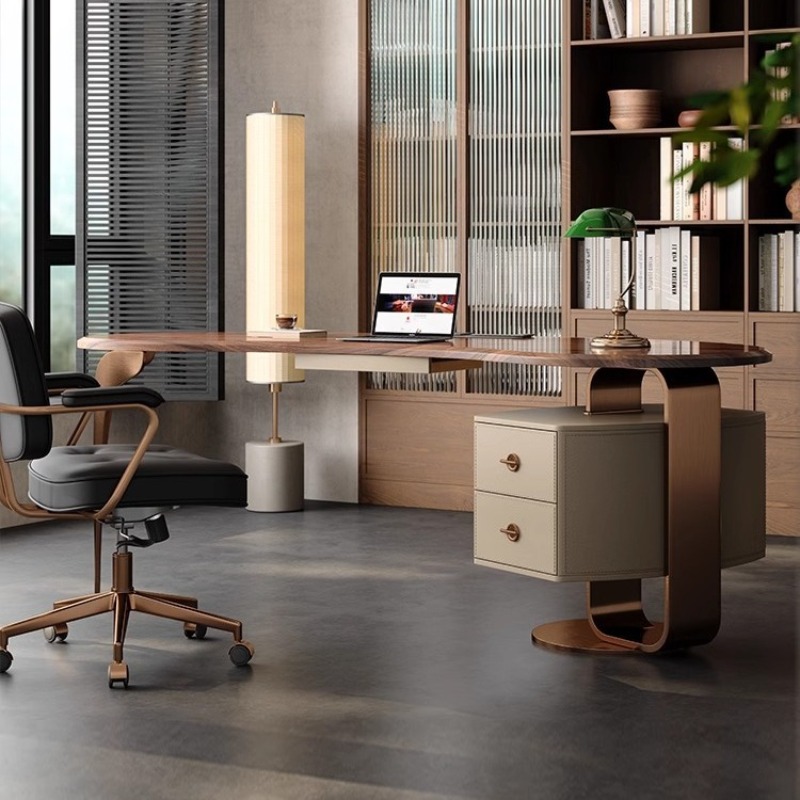 Furniture Hardware High End - โต๊ะทำงานไม้วอลนัทแท้ สไตล์โมเดิร์นหรูหรา ดีไซน์นอร์ดิก โต๊ะจีนแผ่นใหญ่ โต๊ะอ่านหนังสือระดับไฮเอนด์