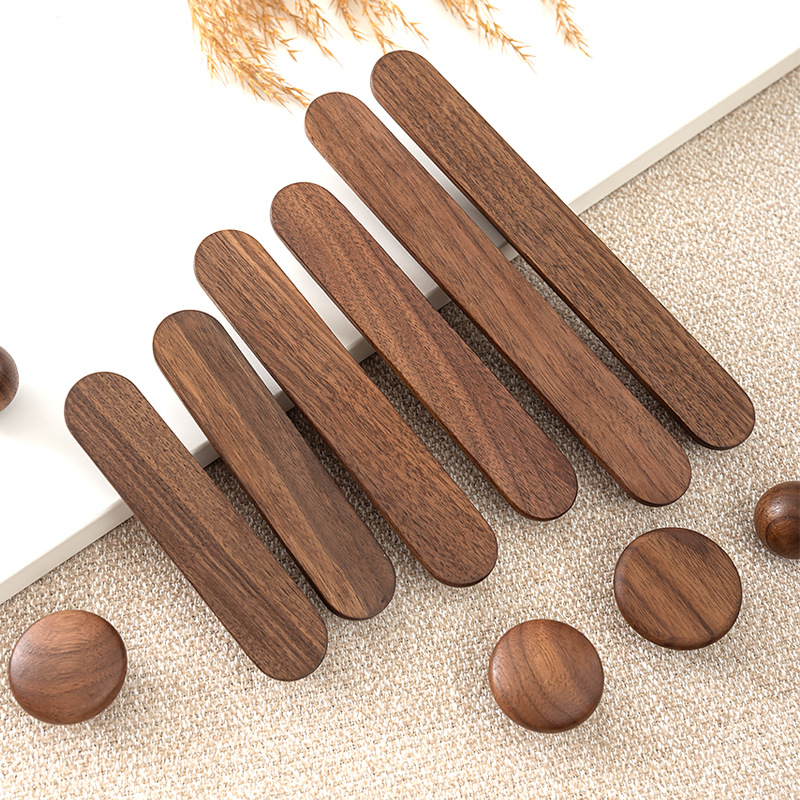 Japanese Furniture Hardware - มือจับประตูตู้ไม้เนื้อแข็งสีธรรมชาติ WV สไตล์มินิมอลญี่ปุ่น สำหรับตู้ครัวและตู้เสื้อผ้า