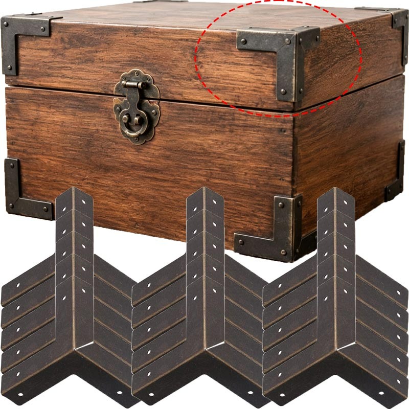 Furniture Hardware Antique - ชุดอุปกรณ์ป้องกันมุมกล่องเหล็กสีบรอนซ์โบราณ 4/16 ชิ้น สำหรับกล่องไม้ กล่องไวน์ แผ่นปิดมุมรูปสามเหลี่ยม