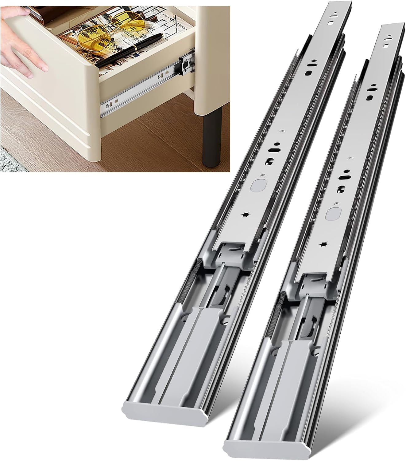 Drawer Slide Pair - รางลิ้นชักแบบติดด้านข้างขนาด 22 นิ้ว พร้อมระบบปิดนุ่มนวล รองรับน้ำหนักได้ 100