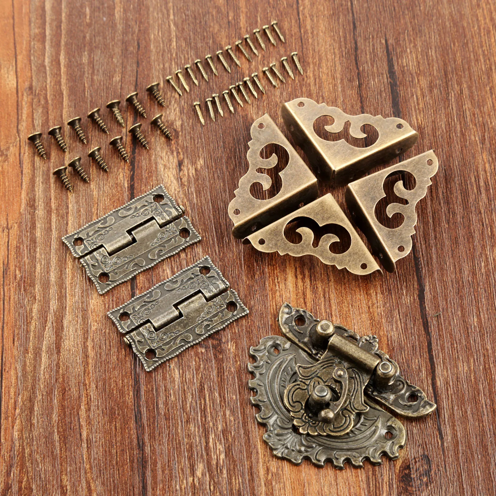 Furniture Hardware Antique - 7ชิ้น/เซ็ตโบราณ Bronze Padlock Hasp + บานพับ