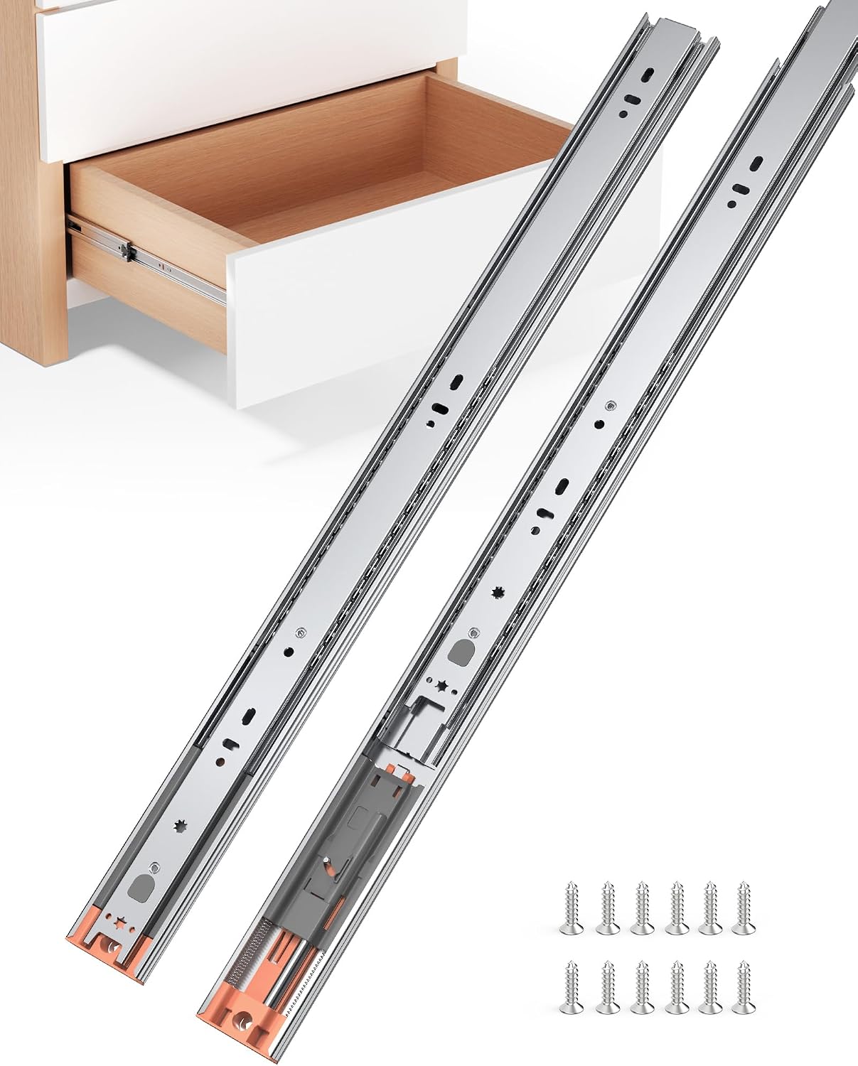 Drawer Slide Pair - รางลิ้นชักแบบติดด้านข้างขนาด 24 นิ้ว พร้อมระบบปิดแบบนุ่มนวล รองรับน้ำหนักได้ถึง 100