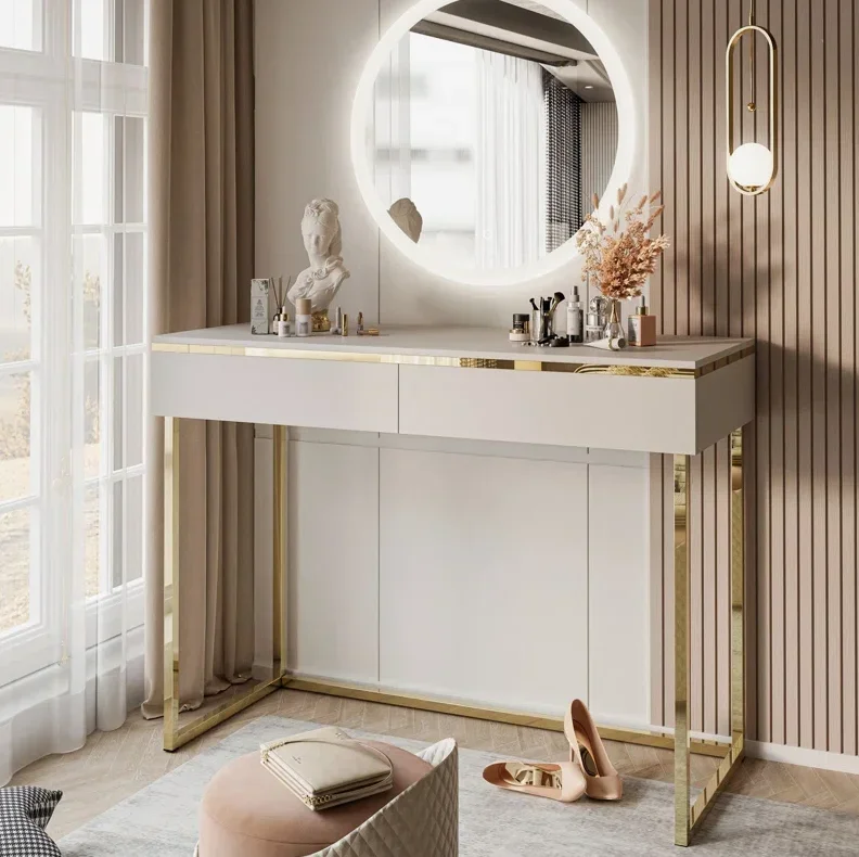 Z. A. Furniture - Z เฟอร์นิเจอร์ห้องนอนสแตนเลสสไตล์โต๊ะเครื่องแป้งเคลือบเงาโต๊ะแต่งหน้า Dresser Design โลหะฟุตโต๊ะเครื่องแป้งห้องนอน