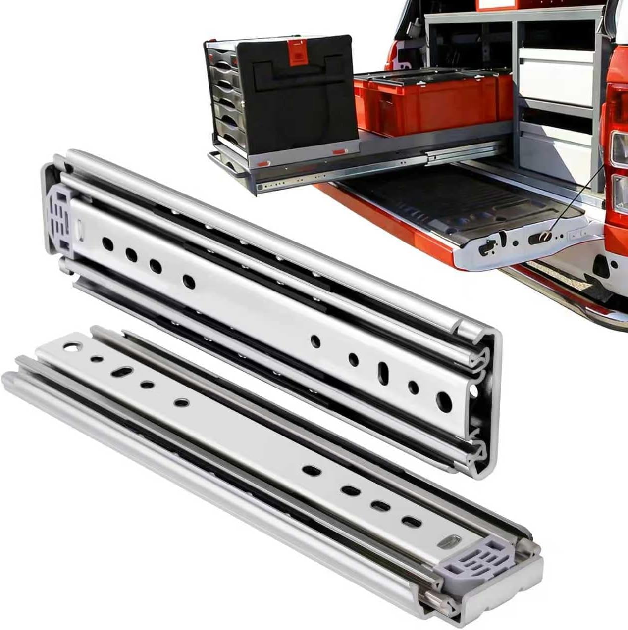 Drawer Slide Pair - รางลิ้นชักแบบติดตั้งด้านข้างขนาด 48 นิ้ว รองรับน้ำหนักมาก รางลูกปืนแบบยืดเต็มความยาว ความกว้าง