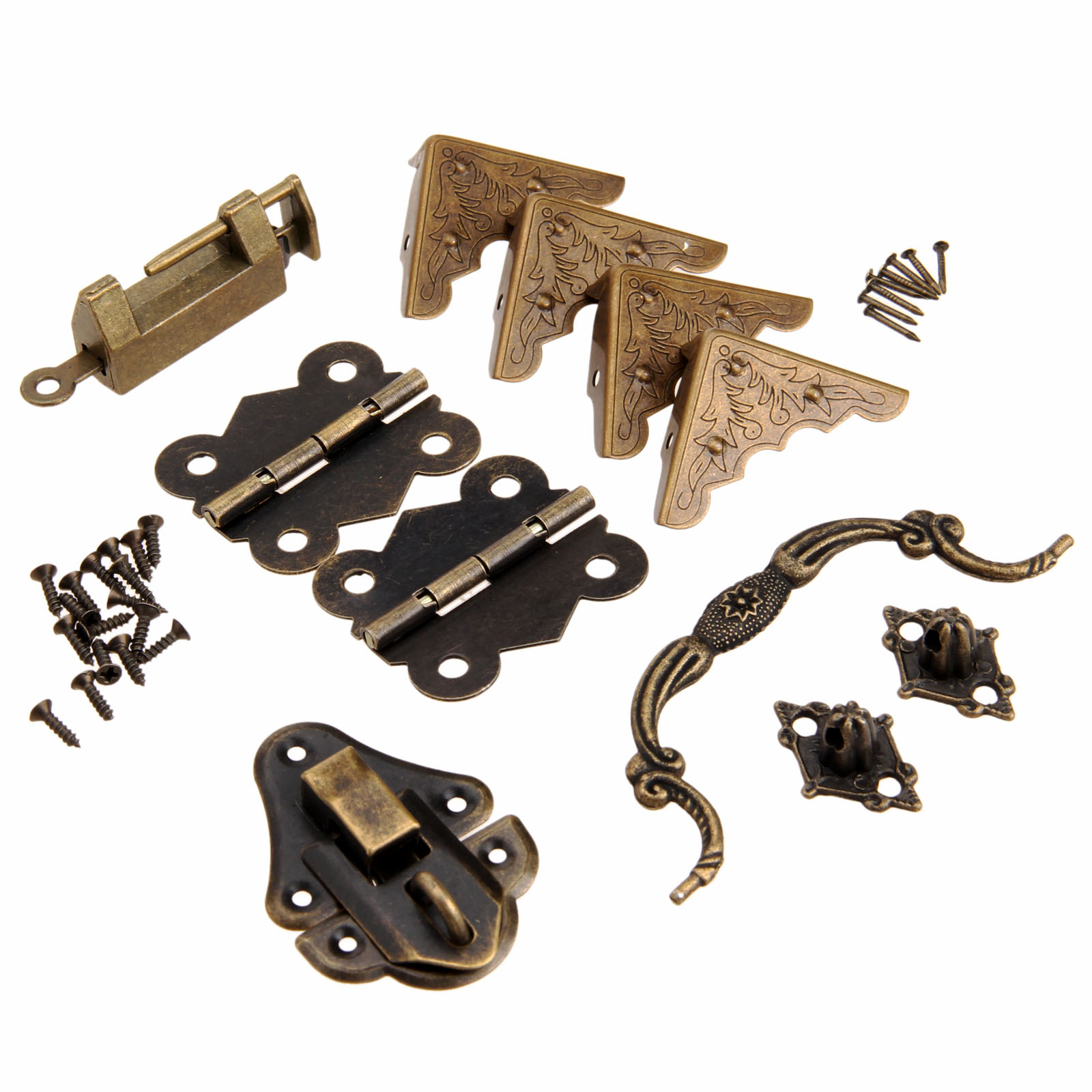Furniture Hardware Antique - 9ชิ้น/เซ็ตอุปกรณ์เฟอร์นิเจอร์จีนฮาร์ดแวร์ทองเหลืองโบราณไม้กล่อง Latch Hasp + มือจับ +