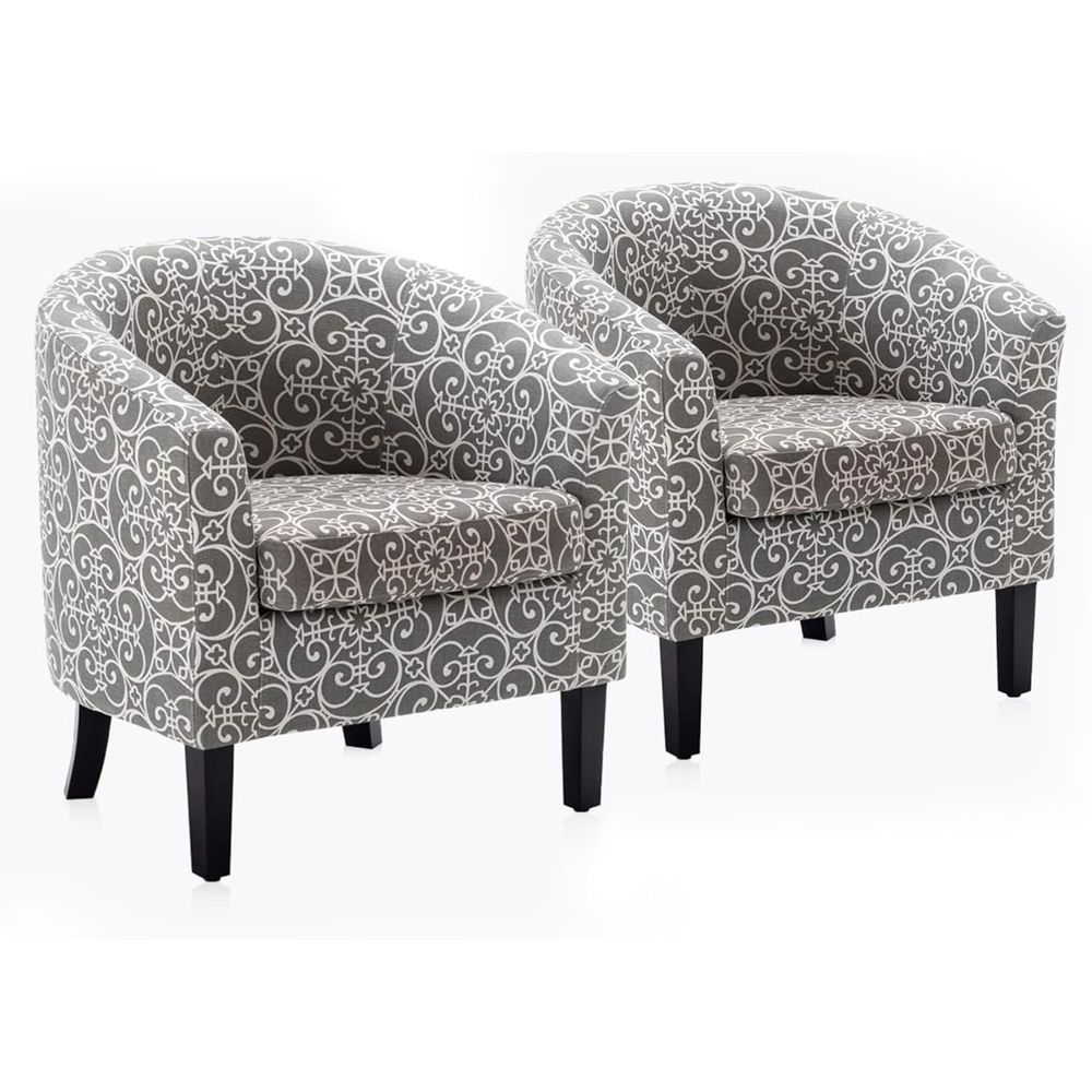 Furniture Leg Set - ชุดเก้าอี้ทรงบาร์เรล Accent จำนวน 2 ตัว, เก้าอี้ทรงกลมหุ้มผ้าลินินพร้อมขาโค้งและเบาะนั่งนุ่มสบาย