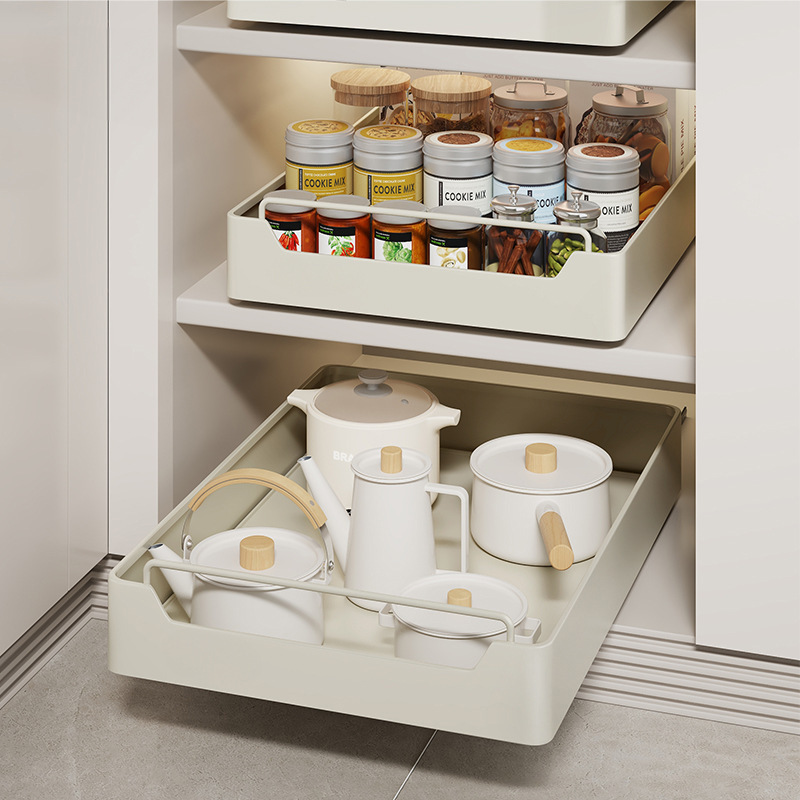 Drawer Slide Pair - ที่เก็บของในครัวแบบโลหะพร้อมรางเลื่อน ถาดเก็บของแบบดึงออกได้ ชั้นวางเครื่องเทศ ตู้เก็บของ